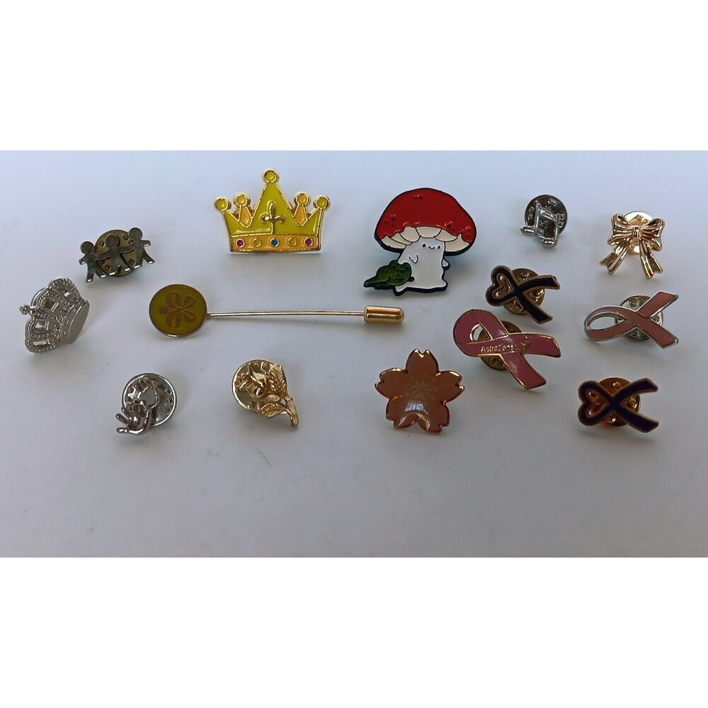 Vintage-Now Cottage Core LOT of 14 Different Pinback Pins & Stick Pin Flowers